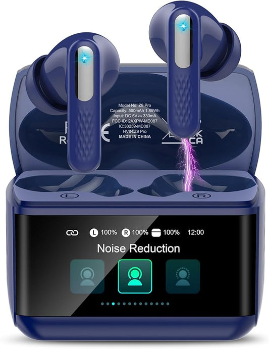 Wireless Earbuds, Bluetooth 5.4 Headphones with Multifunction Touch Screen, 48H Deep Bass Stereo Ear Buds, 5 EQ Modes, ANC/ENC Noise Cancelling, Transparency Mode, IPX7 Bluetooth Earbuds, Blue