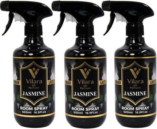 Vilara US Room Spray Freshener – Long-Lasting Luxury Perfume Scent, Linen & Fabric Spray for Bedding, Furniture, Home & Bedroom Aromatherapy – 16.9 fl oz (Jasmine Pack 3)
