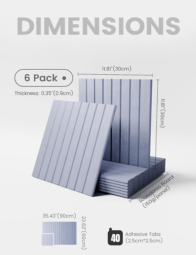 Large Felt Bulletin Board 36" x 24" Cork Board Alternative-6 Pack with 40 Safe Removable Adhesive Tabs, Cork Boards for Walls for Home Office Classroom Pin Board (Soft Periwinkle)