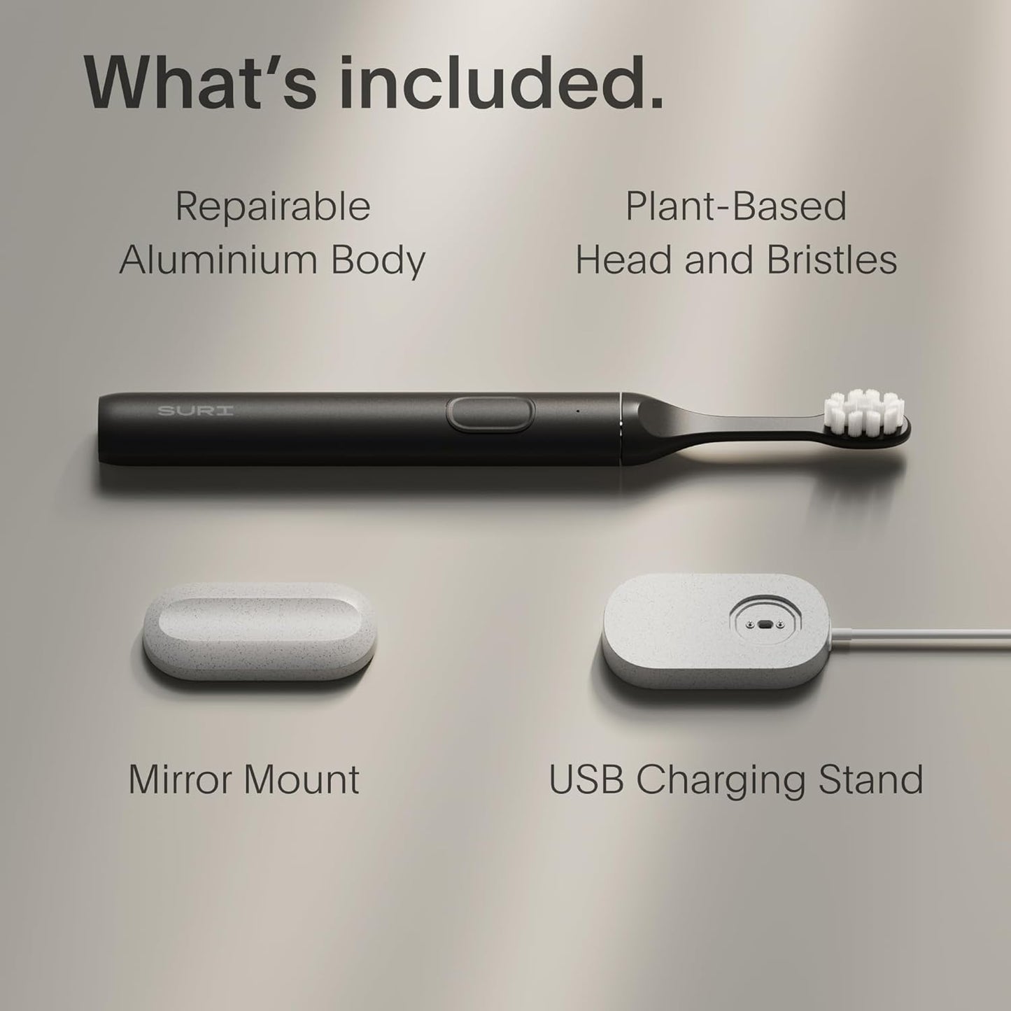 SURI 1.0 Sonic Electric Toothbrush | 1 Month+ Battery | Designed in California | Electric Toothbrush for Adults | Travel Toothbrushes | Tooth Brush | Black