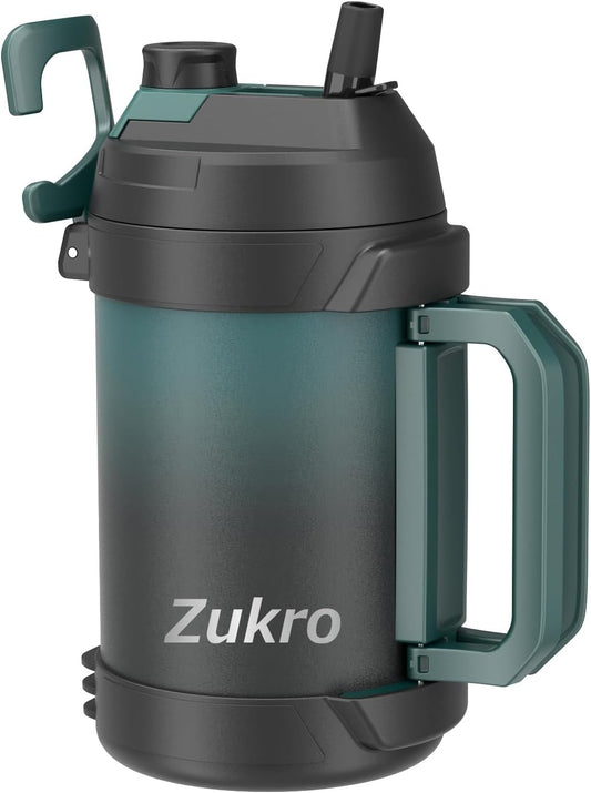 Zukro 1 Gallon Water Jug, One Gallon Large Triple Wall Insulated Metal Jug With Straw and Spout, No Sweat 128 oz Stainless Steel Sport Water Bottle Keeps Cold 48 Hours for Outdoors,