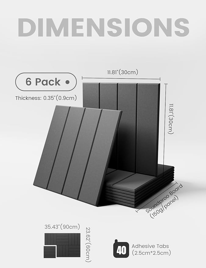 Felt Bulletin Board Tiles Large 36" x 24"Cork Board Alternative-6 Pack with 40 Adhesive Tabs, Thick Slat Wall Panels for Office Decor, Push Pin Board Wall Organizer Alternative-Charcoal Gray