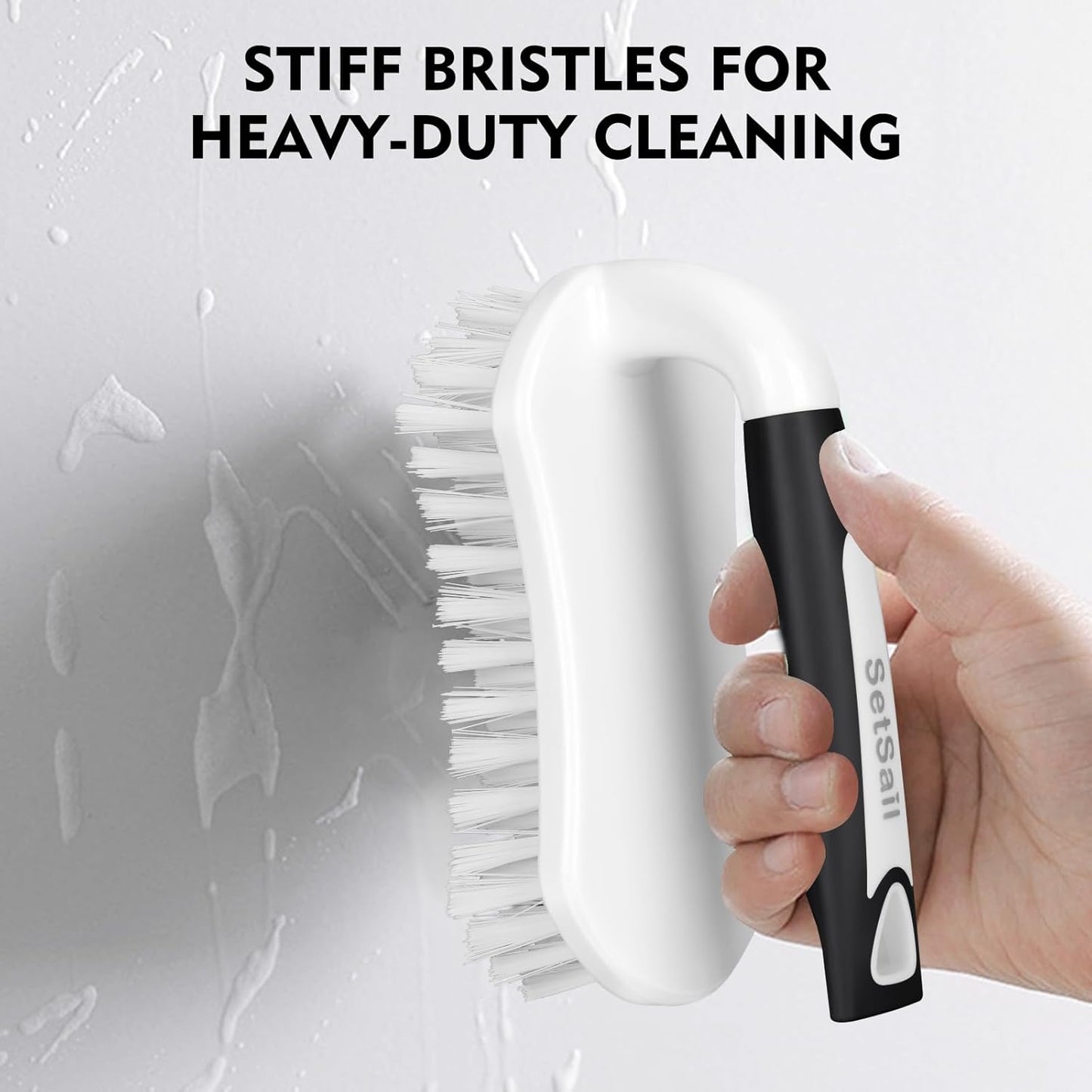 SetSail Scrub Brush, Heavy-Duty Scrub Brushes for Cleaning with Stiff Bristles Cleaning Brush for Shower, Bathroom, Carpet, Kitchen and Bathtub Scrubber - 2 Pack Black