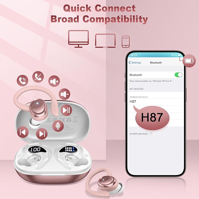 Wireless Earbuds Bluetooth 5.4 Headphones Sport, 2025 Bluetooth Earbuds with Earhooks, 50H Stereo Over Ear Buds, Earphone with 4 ENC Noise Canceling Mic, IP7 Waterproof Headset for Running/Gym/Workout