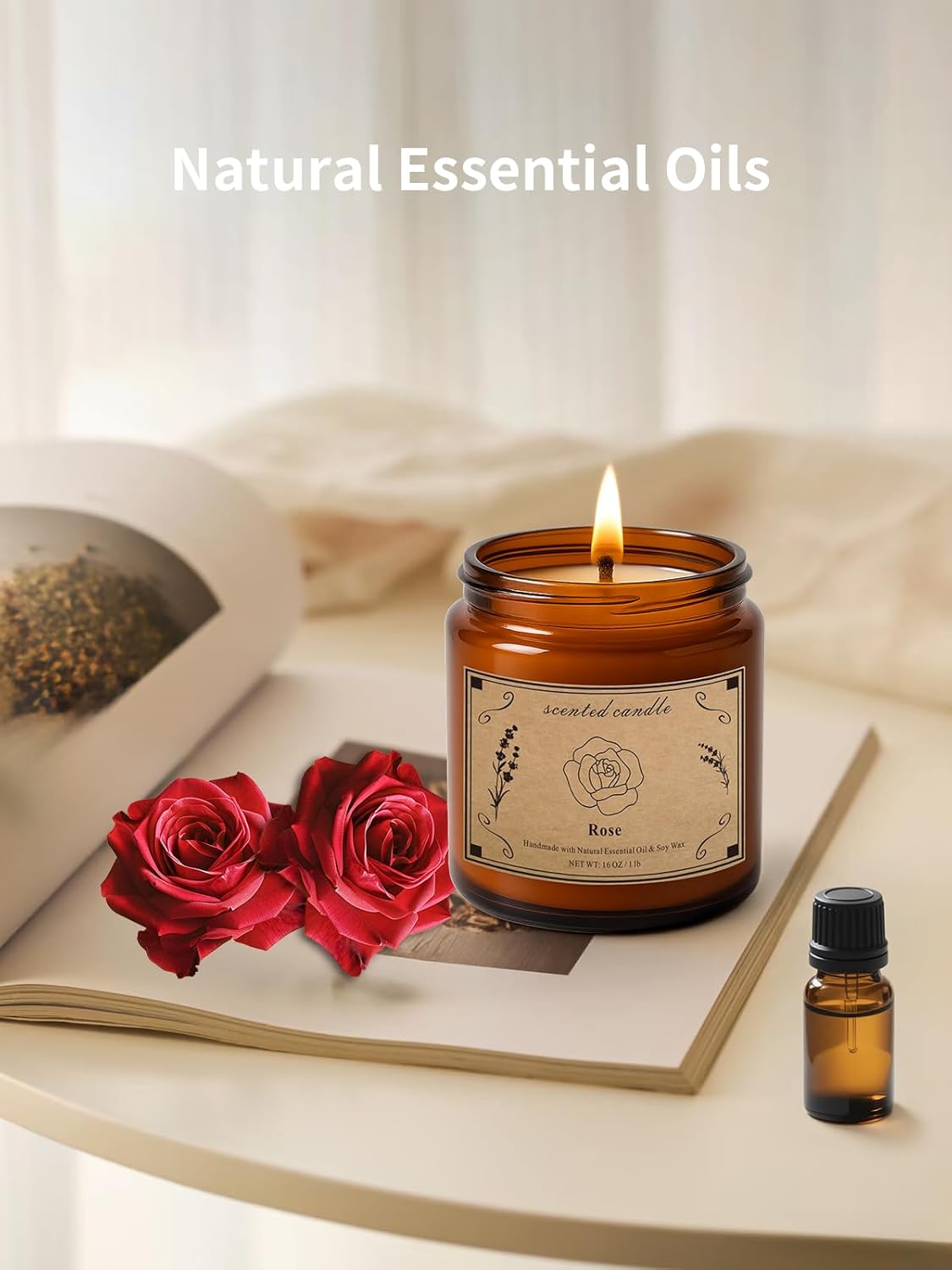 Scented Candles Gift, 16oz Large Jar Scented Candle – Rose Soy Wax Candle with 100 Hour Burn Time, Long Lasting Aromatherapy Candle for Romantic Home Fragrance, Bedroom Décor & Gift for Her/Him