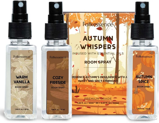 Folkulture Air Fresheners - Set of 3 Odor Eliminators | Vanilla Fragrance Spray for Home | Autumn Spice or Fall Scents Room Spray for Living Rooms, Bathrooms with Natural Essential Oils | 5.1 Oz