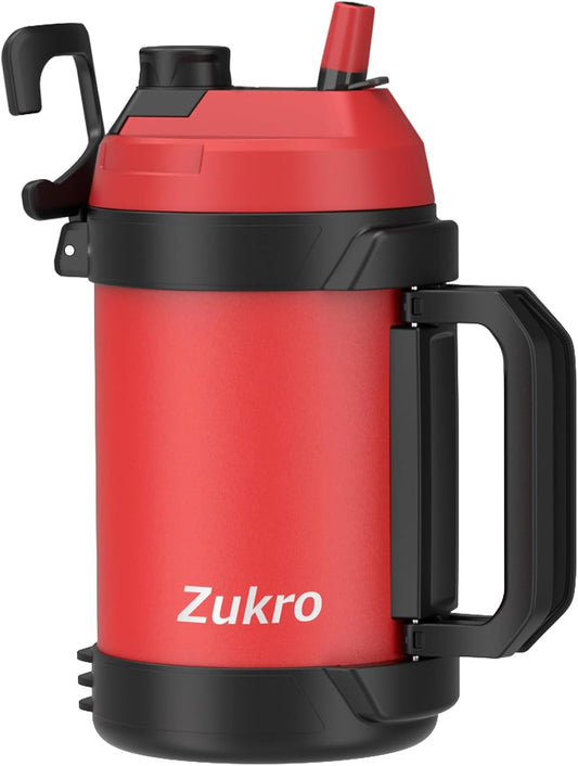 Zukro 1 Gallon Water Jug, One Gallon Large Triple Wall Insulated Metal Jug With Straw and Spout, No Sweat 128 oz Stainless Steel Sport Water Bottle Keeps Cold 48 Hours for Outdoors, Red