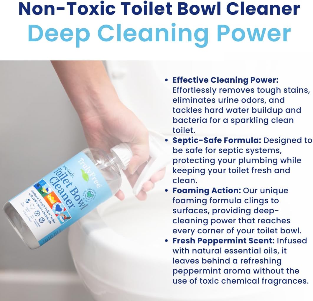 Truly Free Toilet Bowl Cleaner - Heavy-Duty Stain Remover - Septic Safe, Plant-Based Formula - Fresh Peppermint Scent - 1 Refill (3oz) with Empty Refillable Bottle