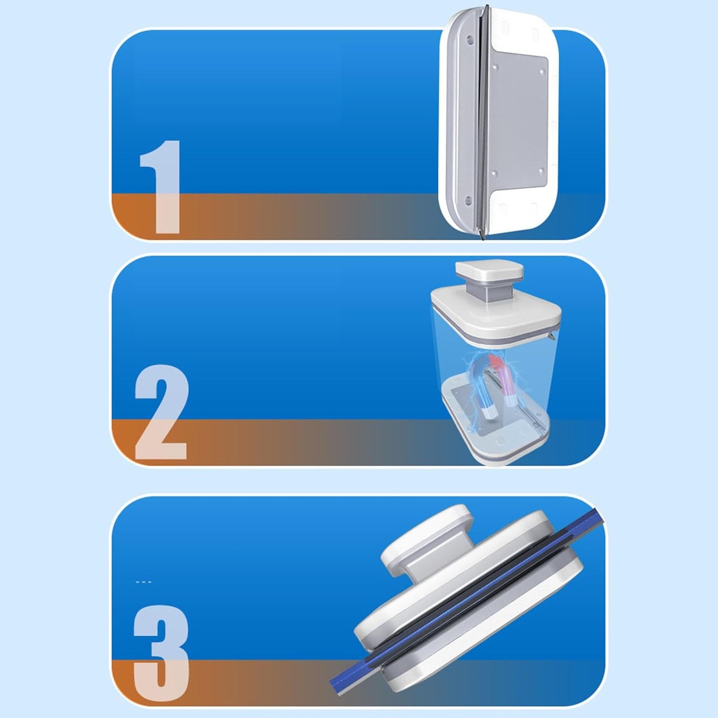 Double Sided Magnetic Window Cleaner,Efficient High Rise Window Cleaning Tool,Magnetic Glass Cleaner,2 Sided Window Cleaning Brush