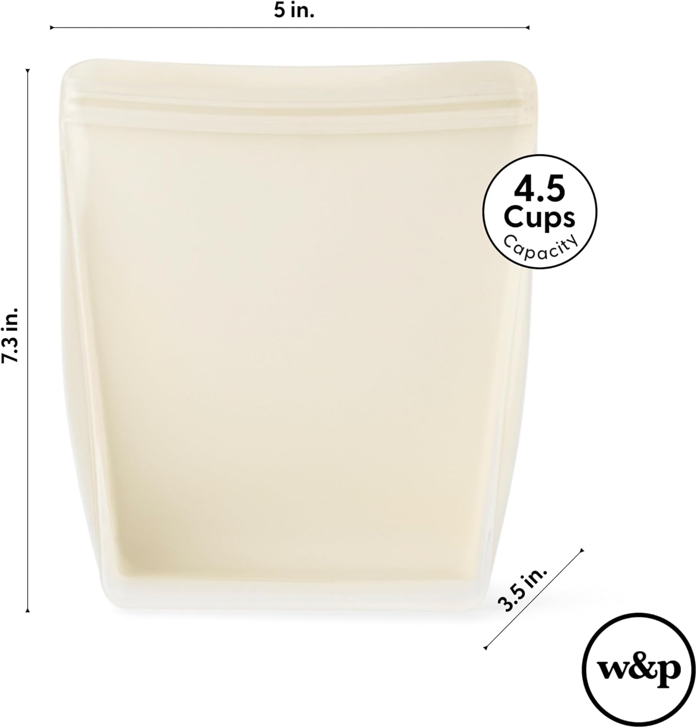 W&P Porter Silicone Reusable Storage Bag, Sandwich (36oz Stand-Up), Oat, Food Storage Container, Microwave and Dishwasher Safe, Easy Cleaning