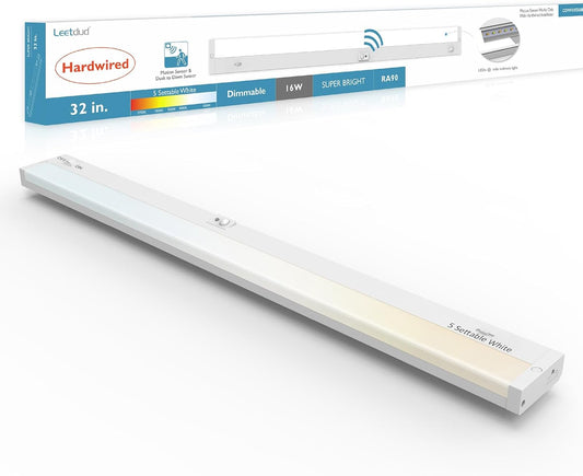 Under Cabinet Lighting Motion Sensor Hardwired, 32 Inch 16W Dimmable, 5 CCT 2700/3000/3500/4000/5000K, Eyes Care Design Linkable Under Counter Lights for Kitchen, Sink, ETL Listed, White