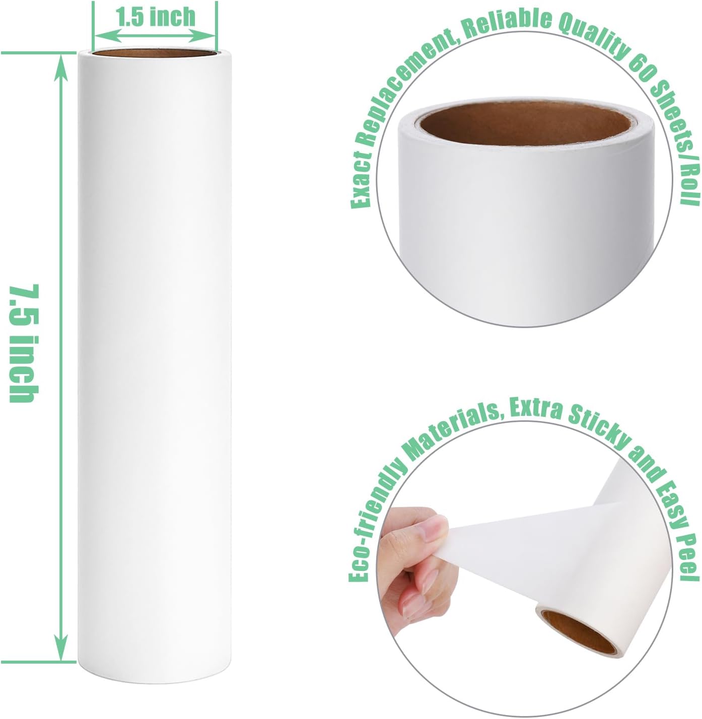 7.5 inch Lint Roller Refills Only, Pet Hair Remover Refills for Clothes Carpet Floor Couch, Extra Sticky Lint Brush Roller Refills, Pack of 5 Rolls, Total 300 Sheets (7.5'' Wide)