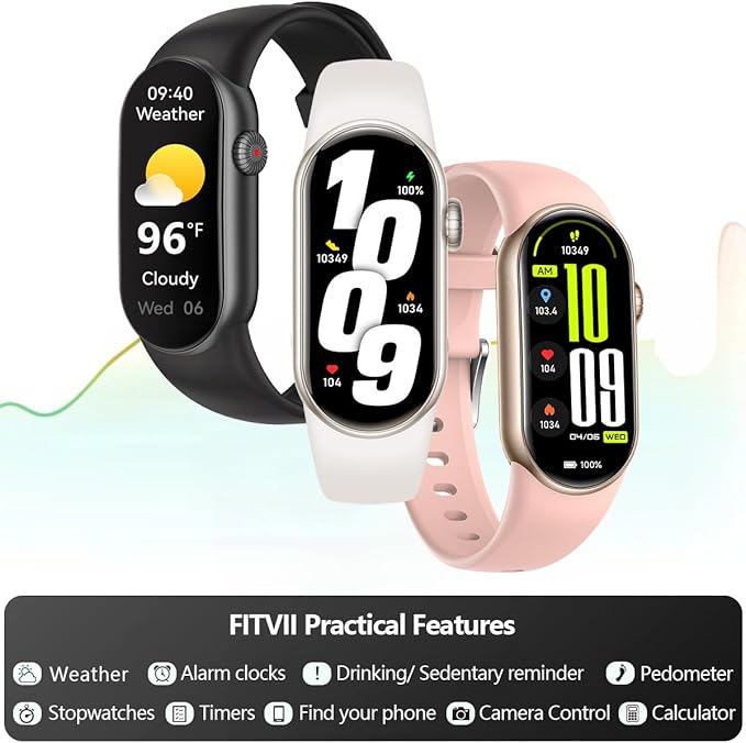 FITVII Ole Fitness Tracker, 1.6'' AMOLED Fitness Watch with 24/7 Heart Rate and Blood Pressure Monitor, Blood Oxygen Sleep Tracking Step Calories Counter IP68 Waterproof Activity Tracker for Women Men