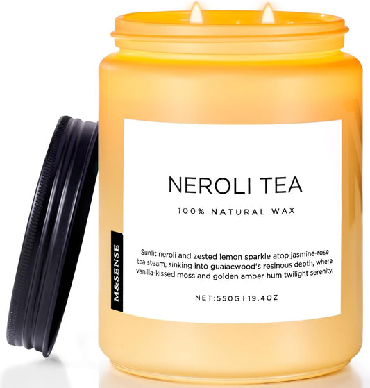 M&SENSE Neroli Tea Scented Candle, 19.4oz 110 Hours Long Lasting Burn 2 Wick Non Toxic Natural Soy Wax Candle for Women, Slow Burning Home Fragrance Gifts for Stress Relief & Relaxing