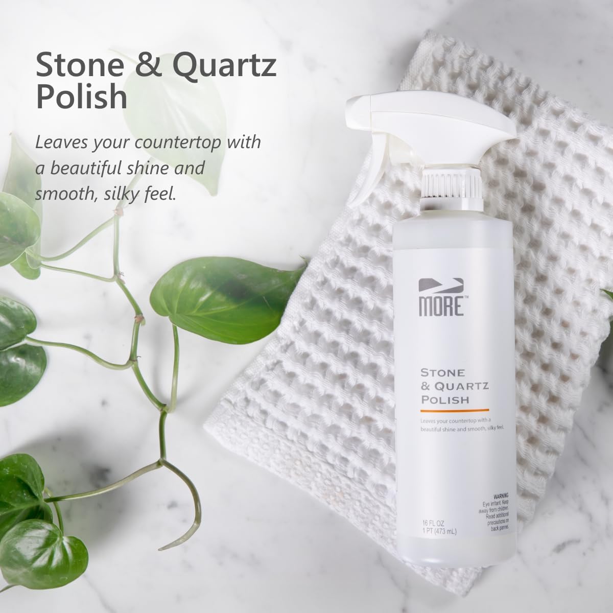 MORE - Stone & Quartz Polish - For Granite, Marble, & Natural Stone Countertops - Spray & Wipe Streak-Free - Water-Based Formula - Marble & Granite Polish - For Indoor & Outdoor Stone - 16 oz