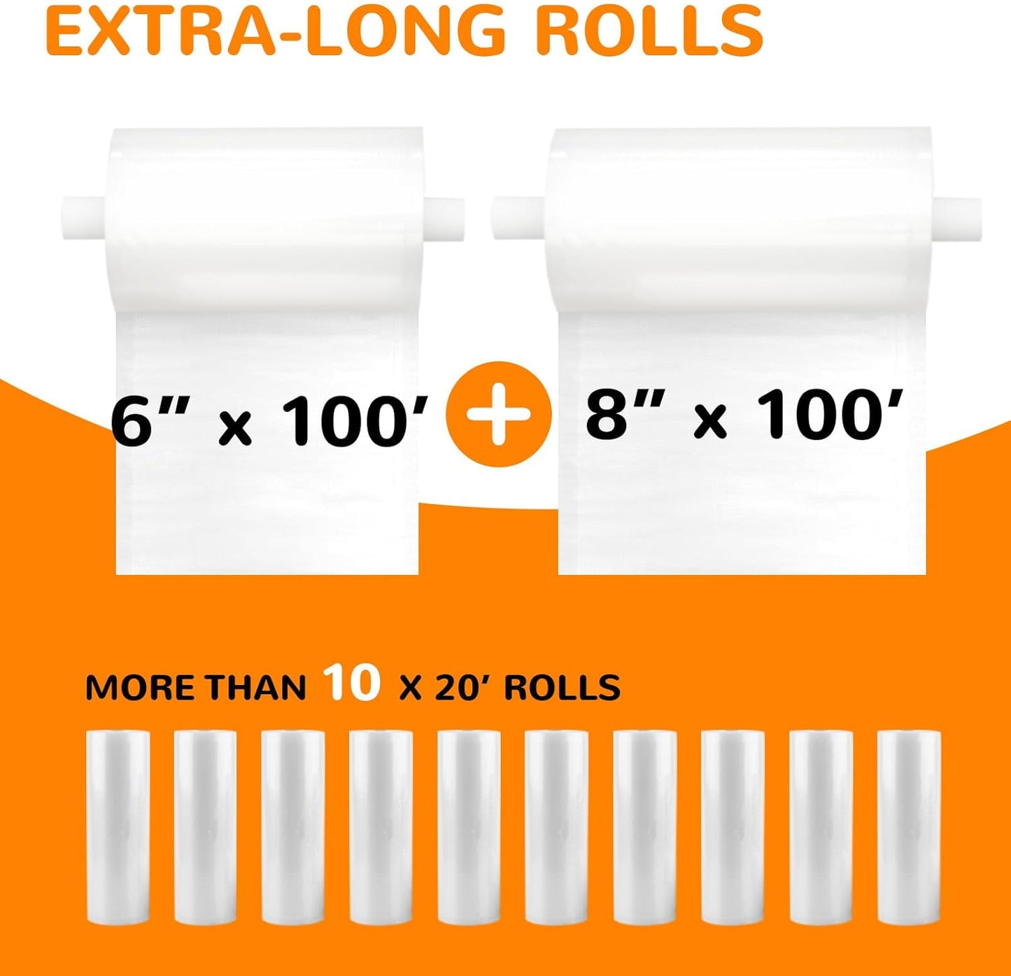 Wevac 6''x100' & 8''x100' 2 Rolls, Vacuum Seal Roll Keeper with Cutter, Ideal Vacuum Sealer Bags for Food Saver, BPA Free, Commercial Grade, Great for Storage, Meal prep and Sous Vide