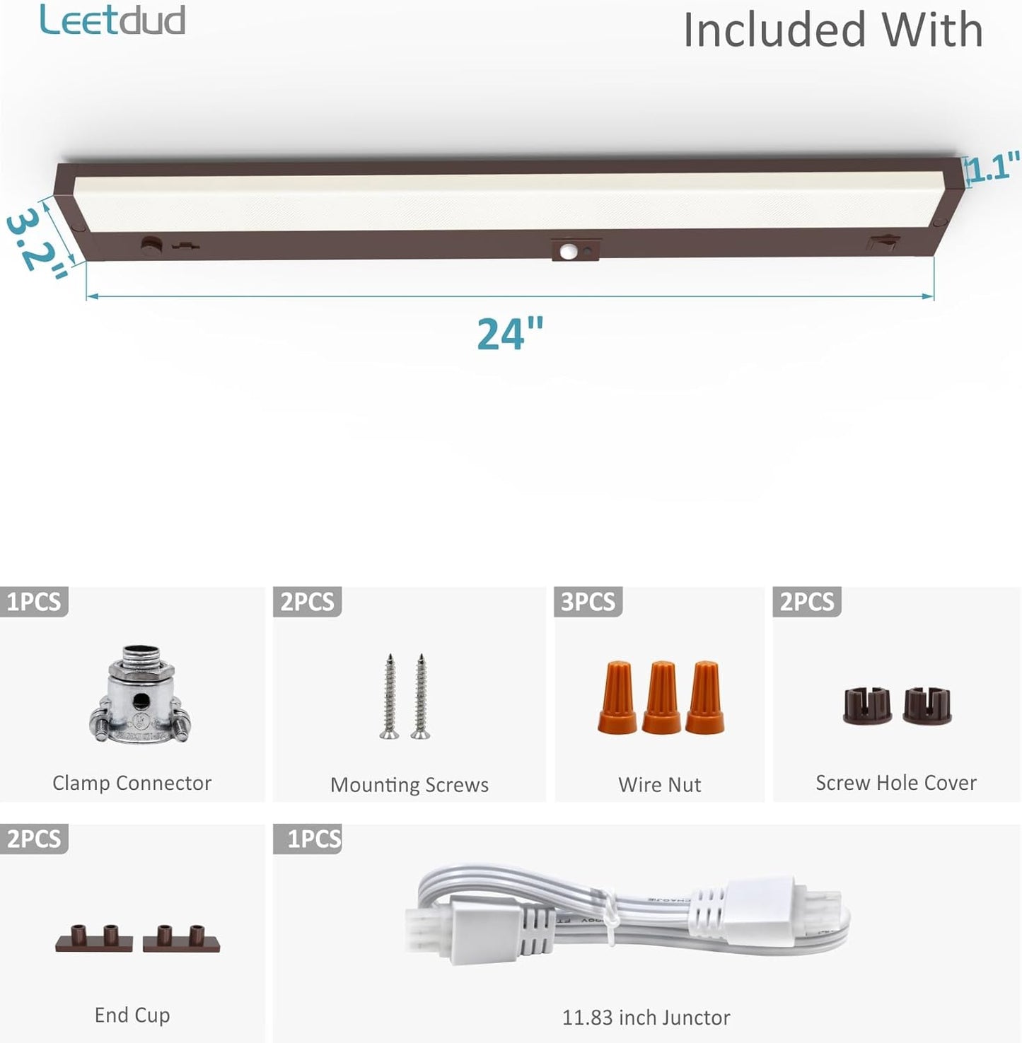 LED Under Cabinet Lighting Motion Sensored Hardwired with Built-in Dimmer, 24 Inch 12W Dimmable 5 Color 2700/3000/3500/4000/5000K, Linkable Eyes Care for Kitchen, Counter, ETL Listed, Bronze