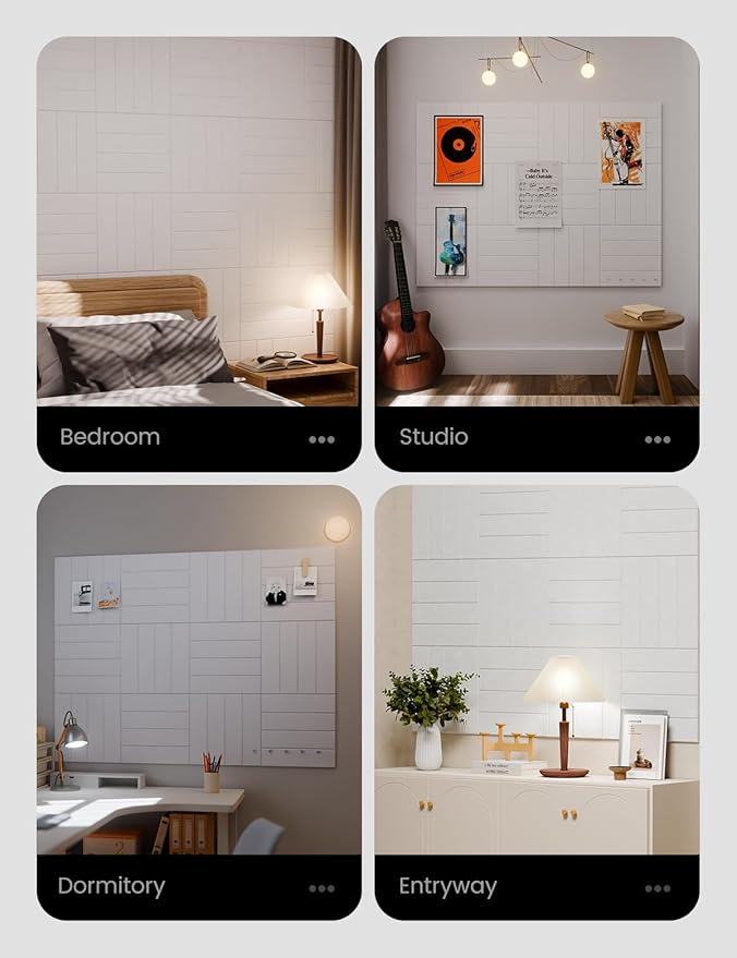 Felt Bulletin Board Tiles Large 48" x 36" Cork Board Alternative-12 Pack with 70 Adhesive Tabs, Thick Slat Wall Panels for Office Decor, Push Pin Board Wall Organizer Alternative-Milky White