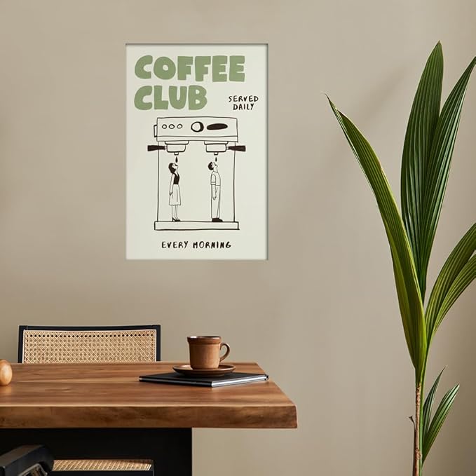 Funny Coffee Club Canvas Print Poster Served Daily Every Morning Sign Wall Art Minimalist Kitchen Whimsical Painting Home Decor Aesthetic Pictures for Living Room Cafe Bar 24x36inch Unframed