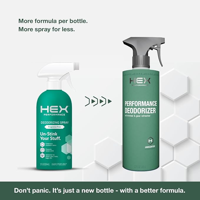 HEX Performance Deodorizing Spray, Unscented, 44oz (Pack of 2) - Awesome for Shoes, Gear, Activewear & Fabrics, Yoga Mats & Gym Equipment, Carpet, Pets, Odor Eliminator & Fabric Refresher Spray