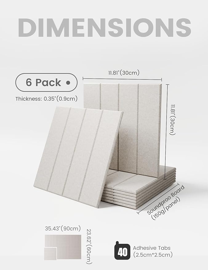 Felt Bulletin Board Tiles Large 36" x 24" Cork Board Alternative-6 Pack with 40 Adhesive Tabs, Thick Slat Wall Panels for Office Decor, Push Pin Board Wall Organizer Alternative - Oatmeal