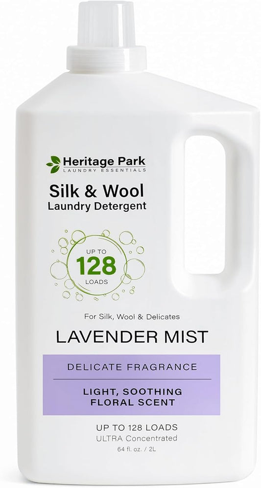 Heritage Park Silk & Wool All-Natural Lavender Mist Scent, pH-Neutral Laundry Detergent - Enzyme-Free, Concentrated Up to 128 loads (64 fl oz)