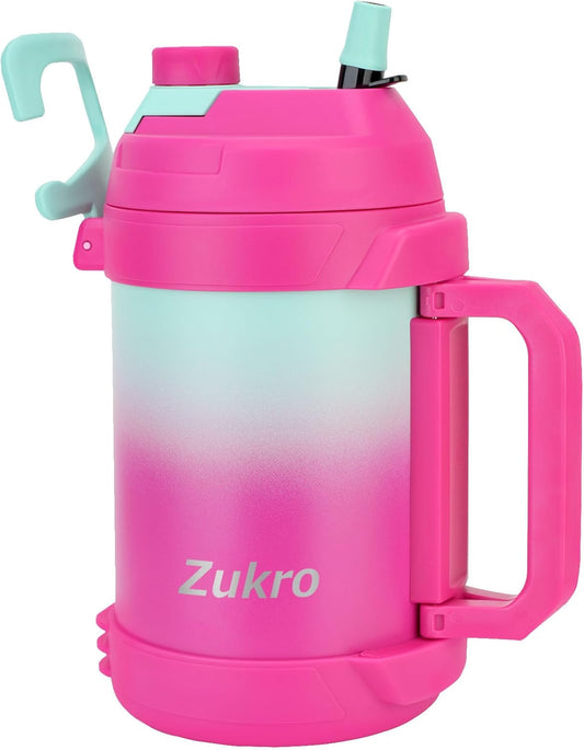Zukro 1 Gallon Water Jug, One Gallon Large Triple Wall Insulated Metal Jug With Straw and Spout, No Sweat 128 oz Stainless Steel Sport Water Bottle Keeps Cold 48 Hours for Outdoors, Cotton