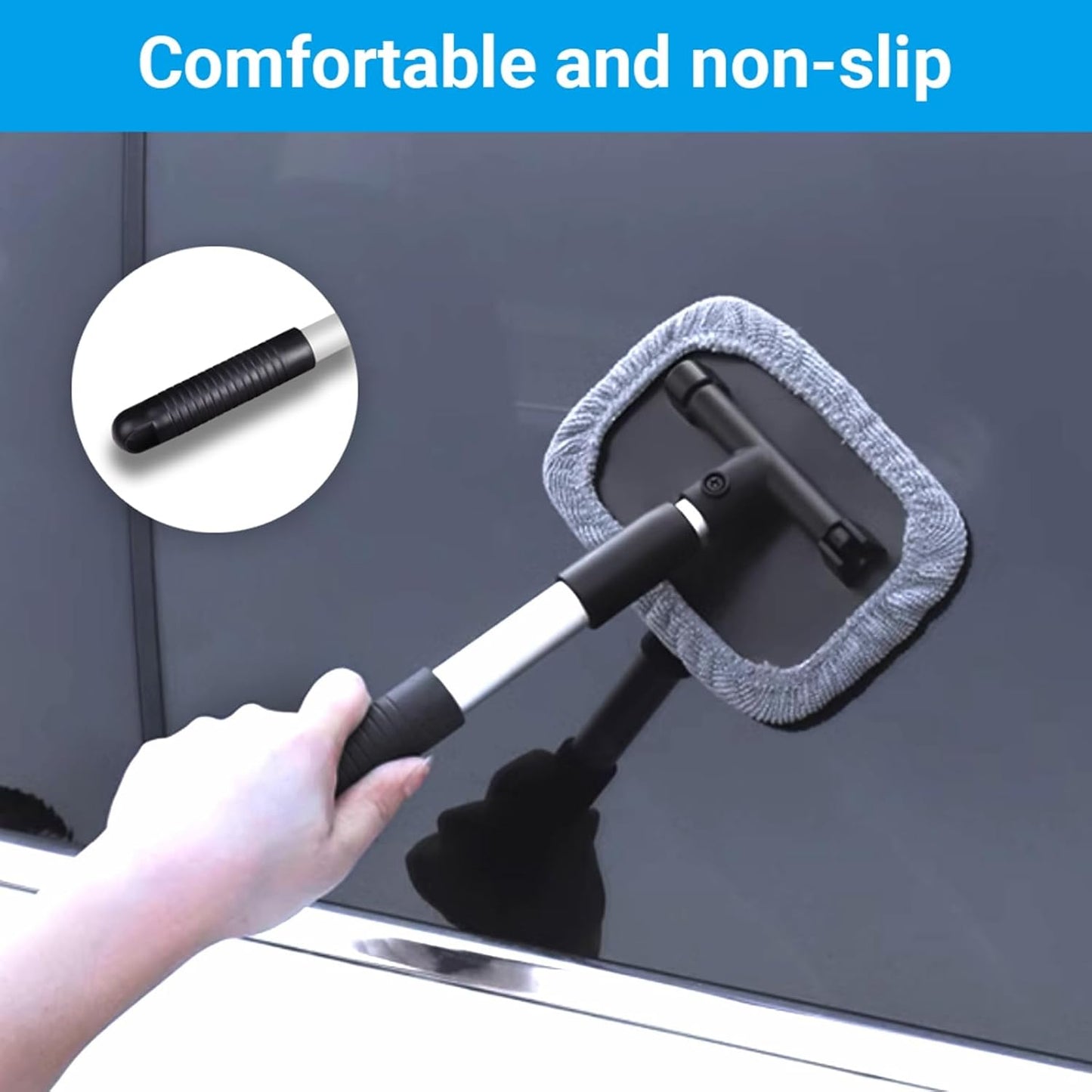 Windshield Window Cleaner Tool, Magnetic Car Window Cleaner Tool,180° Expandable Cleaner Tool with Microfiber Pads and Spray Bottles, Cleaning Supplies for Auto Glass Home (1 Set)