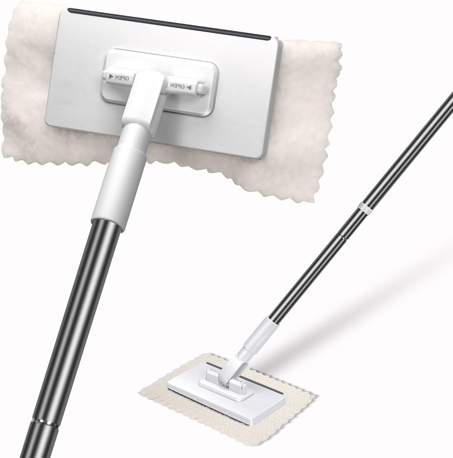 Mini Sweeper Mop,Masthome Reusable Clamp Mop with Short Stainless Steel Handle,1 Second Installation,Flat Dust Mops for House Wall,Bathroom, Windows, Corners, Includes 1 Sweeping Cloth