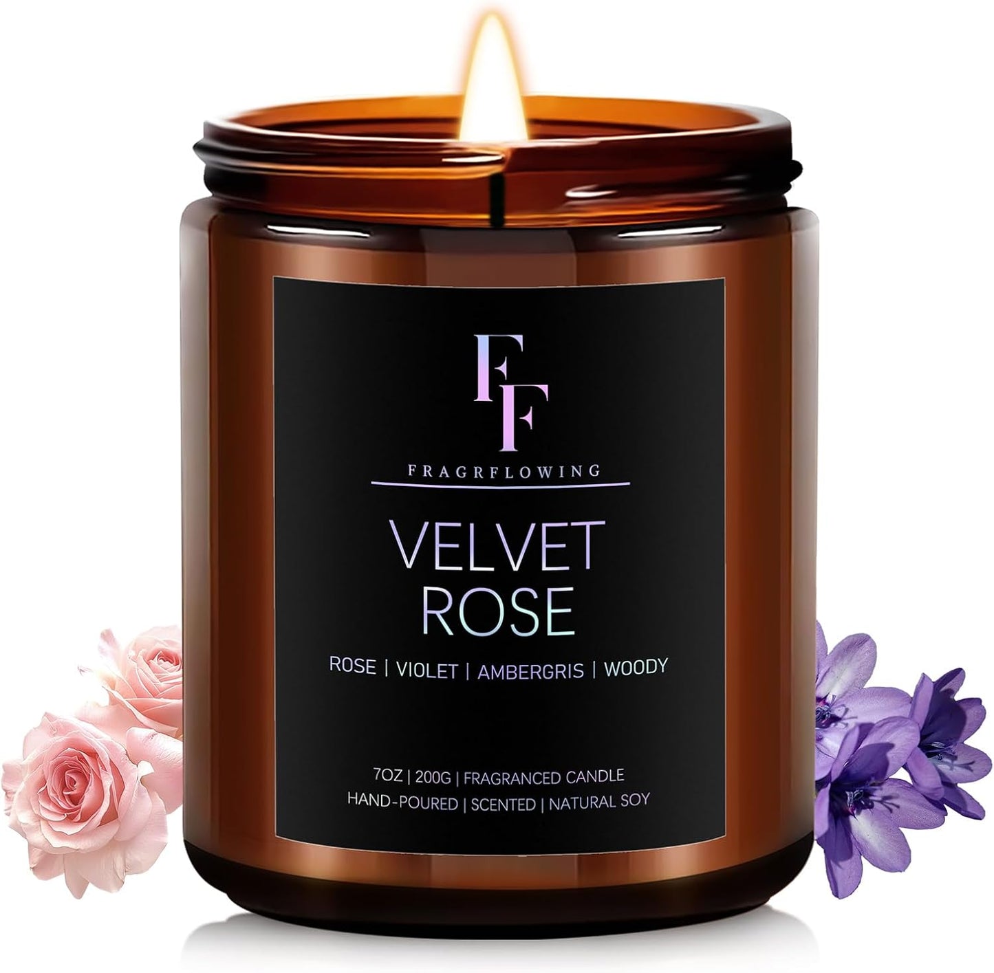 Velvet Rose Candle, Scented Candle for Home Soy Wax Candle, Aromatherapy Candle Gift for Women Men, 7oz