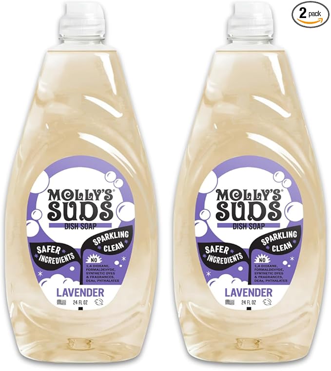 Molly's Suds Liquid Dish Soap | Clean, Simple Ingredients | Extra Scrubbing Power | Lavender Scent, 24 oz - 2 Pack