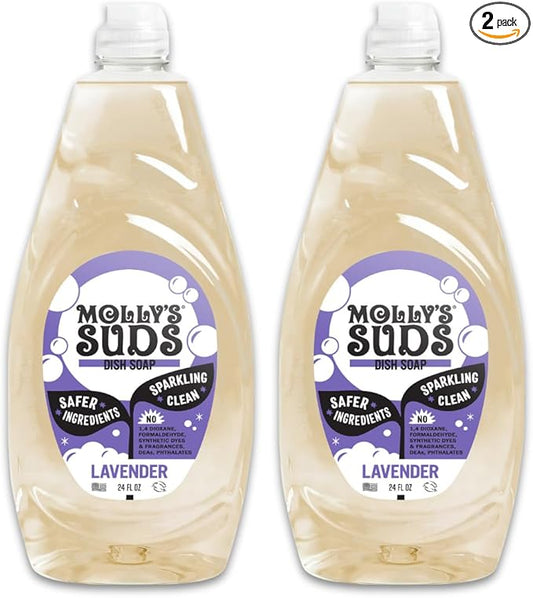 Molly's Suds Liquid Dish Soap | Clean, Simple Ingredients | Extra Scrubbing Power | Lavender Scent, 24 oz - 2 Pack