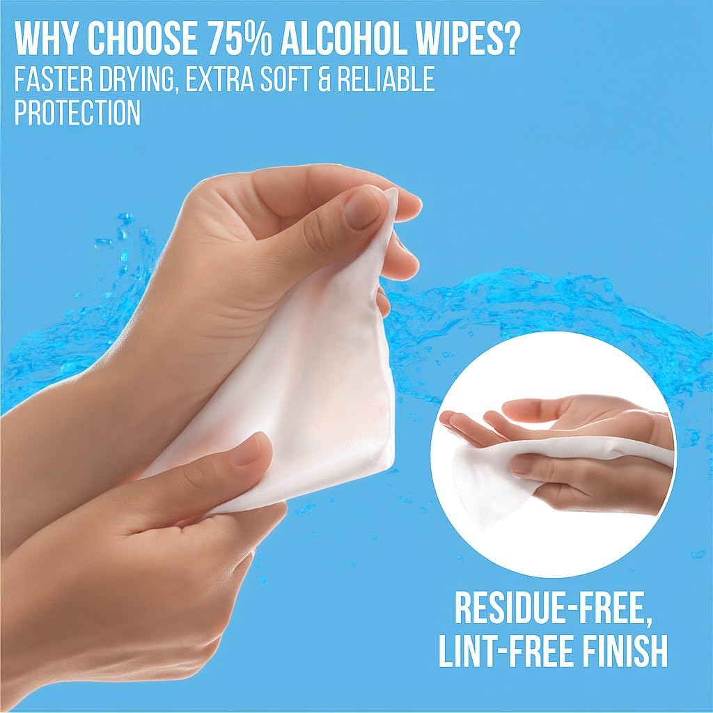 Advanced Large 75% Alcohol Hand Sanitizing Wipes, 4 Packs of 50 (200 Wipes) - (Each Wipe Size 6" x 8")