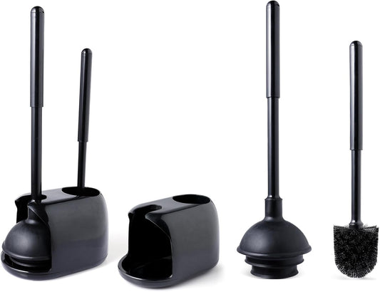 Eyliden 2 Pack Toilet Plunger & Brush Set, Upgrade 3-Step Suction Cup - Ultra-Tight Seal, Durable, Space-Saving Toilet Deep Cleaning Combo with Holder, Bathroom Essentials (2 Pack, Black)
