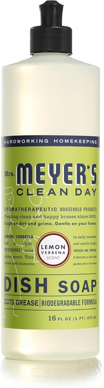 MRS. MEYER'S CLEAN DAY Liquid Dish Soap, Biodegradable Formula, Lemon Verbena, 16 fl. Oz