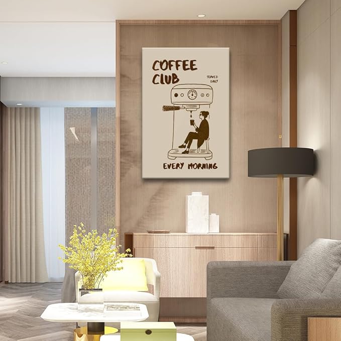 Served Daily Every Morning Sign Wall Art Funny Coffee Club Canvas Print Poster Vintage Kitchen Minimalist Painting Aesthetic Pictures Decor for Cafe Station Bar Cart Bedroom 24x36inch Framed