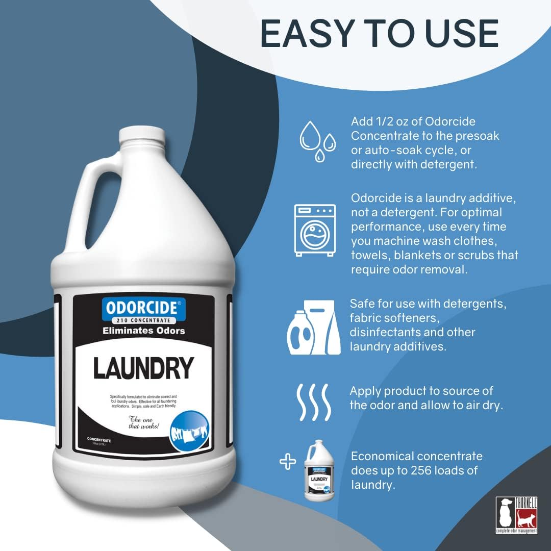 Odorcide – 1 Gallon Concentrated Laundry Odor Eliminator for Strong Odor, All Laundry Uses – Safe, Non-Enzymatic Odor Neutralizer – Laundry Odor Remover for Smoke, Sweat & Pet Odors (1 Gal)