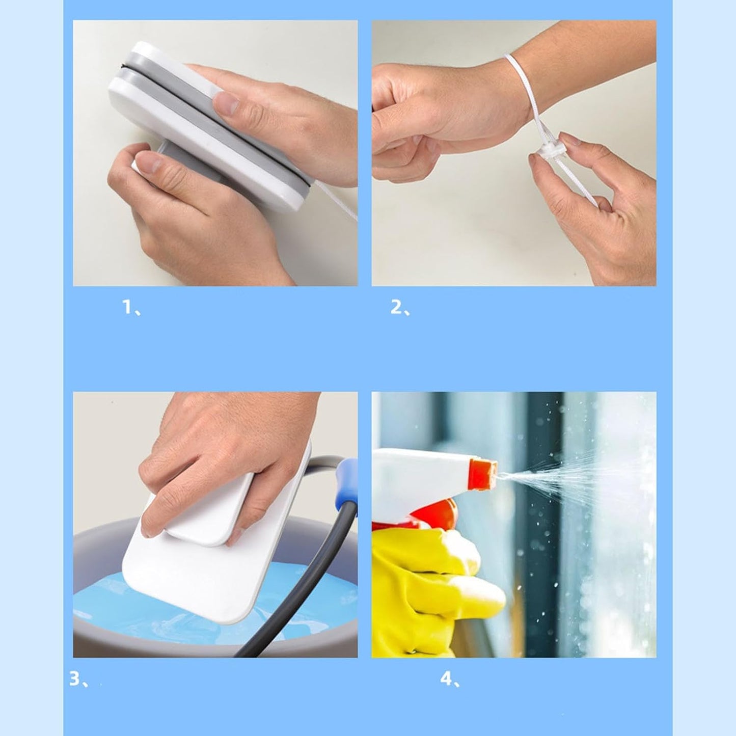 Double Sided Magnetic Window Cleaner Heavy Duty Strong Magnetic Glass Cleaner Brush Efficient Window Cleaning Tool for High Rise Windows Universal Size ABS Silicone Polyester