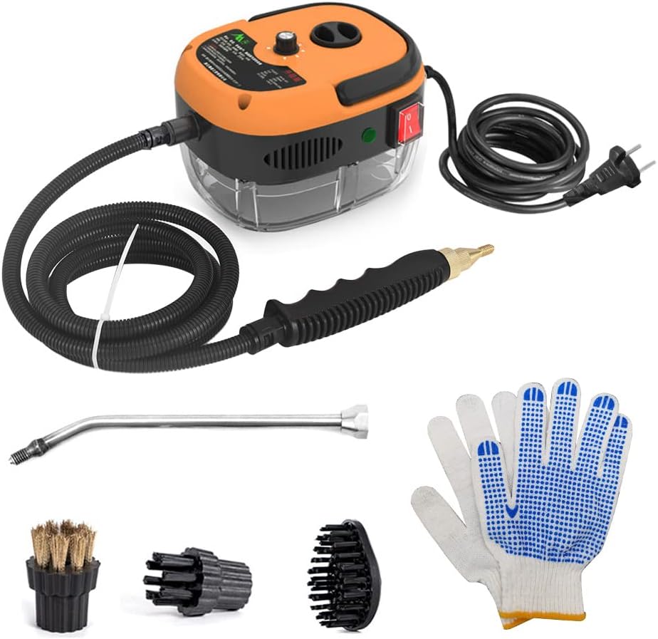 Irishom 2500W Portable Handheld Steam Cleaner High Temperature Pressurized Steam Cleaning Machine with Brush Heads and Gloves for Kitchen Furniture Bathroom Car