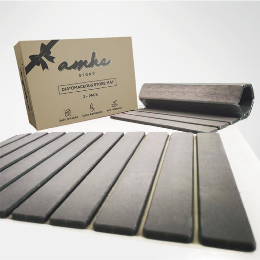 Amhe 2 Pack Foldable Stone Bath Mat – Non Slip Bathroom Rug, Lovely & Super Absorbent Diatomaceous Earth Mat, Quick Dry Bath Mat, Bathroom Floor Mat, Also Use as Stone Drying Mat for Kitchen Counter