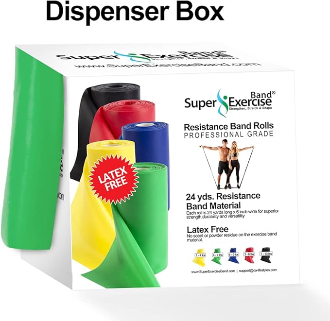 Resistance Band for Working Out - 8,16,24 Yard Resistance Bands Bulk Rolls - 10 Strengths in Light Medium and Heavy Exercise Bands - Latex Free Workout Bands Including iPhone App and e-Book