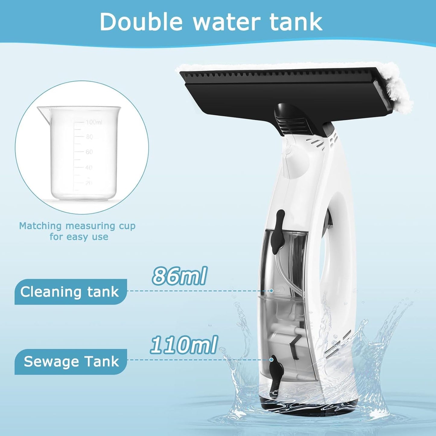 Window Vacuum, Window Vacuum Squeegee, 3 in 1 Cordless Window Vac with Spray/Wipe/Suck up Water,Electric Window Cleaning Tool for Shower Wall Mirror Glass/Car Windshield/Countertop- White