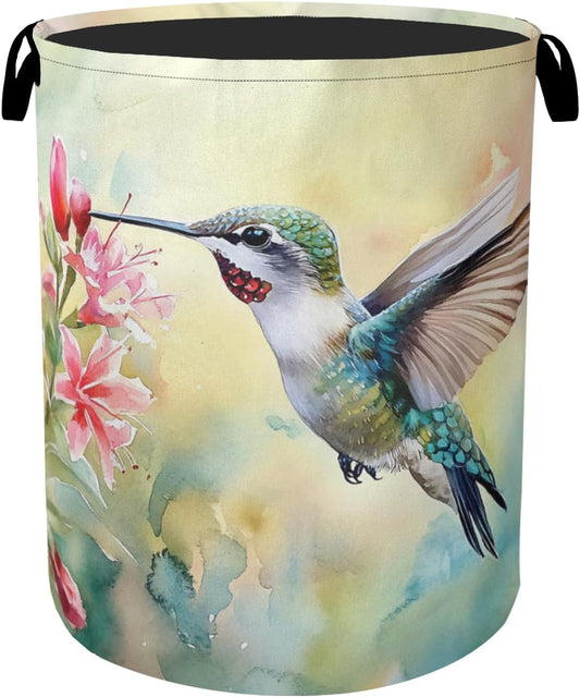 Summer Hummingbird Laundry Basket with Handles - Extra Large Foldable Hamper for Bathroom/Laundry/Bedroom/Dorm, Washable Fabric Storage Bin