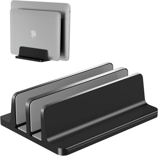 Vertical Laptop Stand, Adjustable 2 Slot Aluminum Desktop Holde(Up to 17.3 inch), Fits All MacBook/Microsoft Surface/HP/Dell/ChromeBook/iPad and Gaming Laptops (Black)
