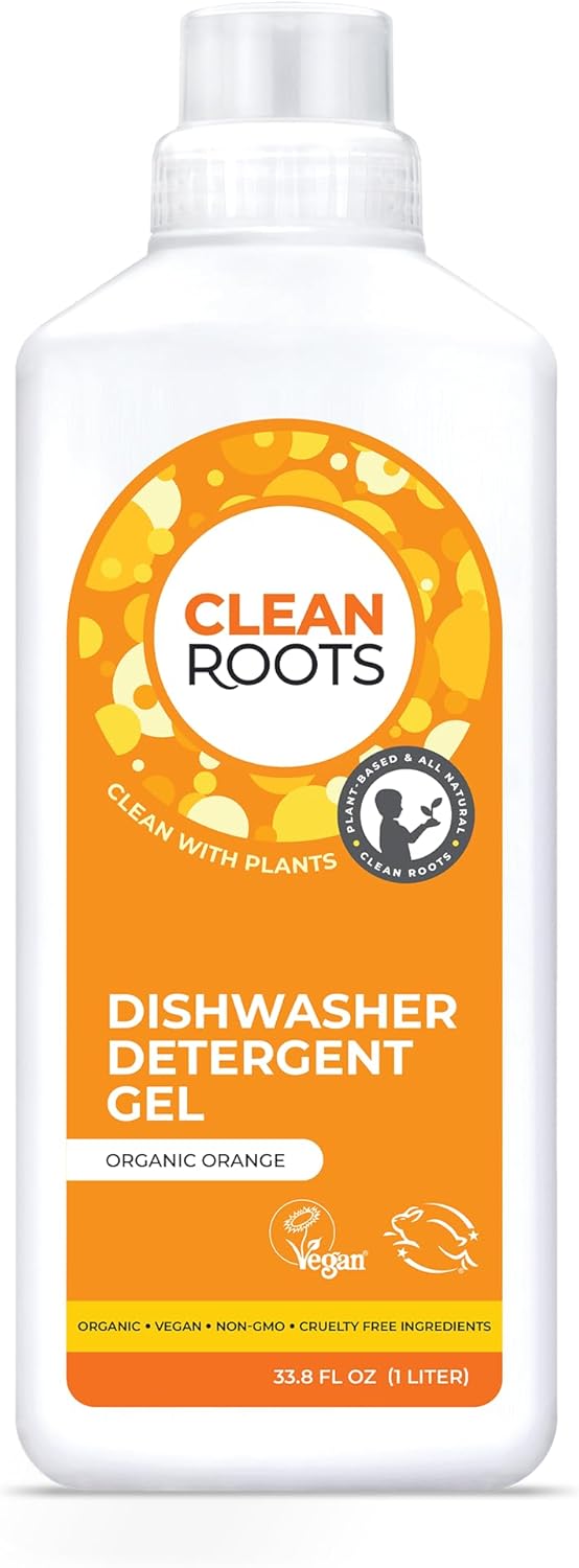 Dishwasher Detergent Gel – Plant-Based Formula, Made with Organic Ingredients, Scented with Organic Orange Essential Oil – 33.8 fl oz (1 L), Pack of 2