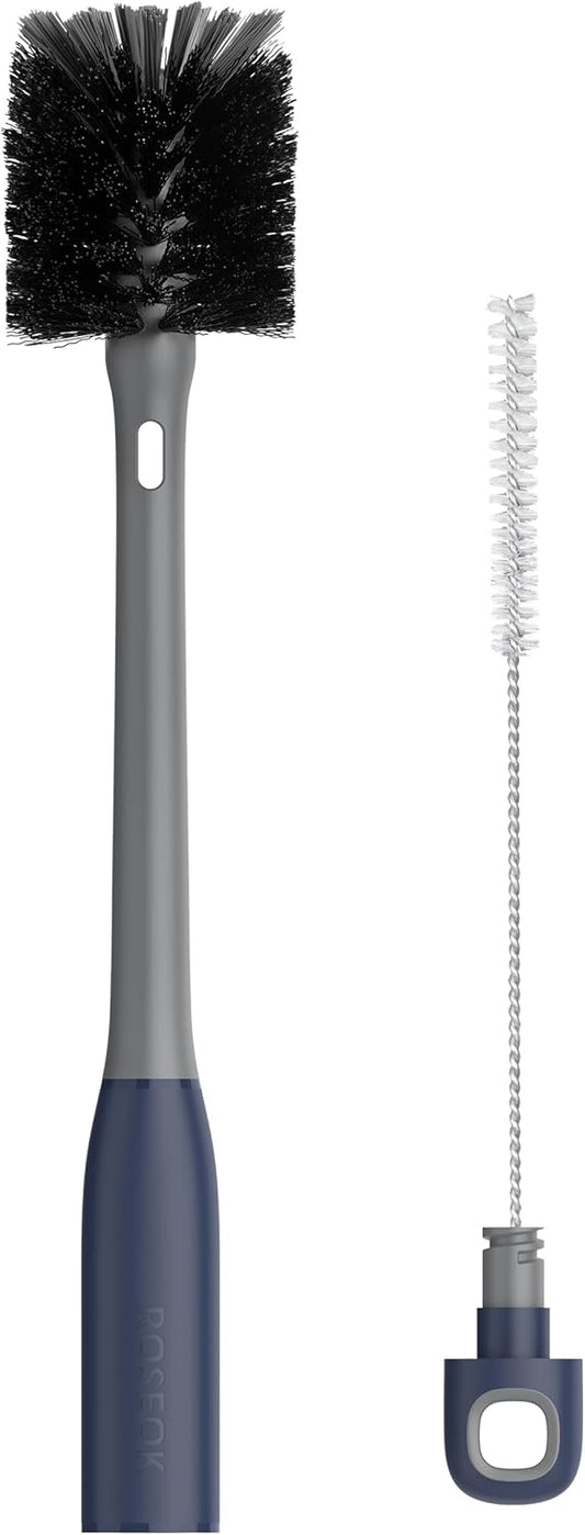 2 in 1 Long Handle Bottle Brush with Straw Brush for Cleaning Glass, Sports Bottle, Coffee Mug, Gray, 1 Pack