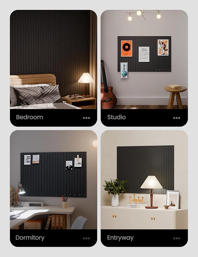 Large Felt Bulletin Board 36" x 24" Cork Board Alternative-6 Pack with 40 Safe Removable Adhesive Tabs, Cork Boards for Walls Cork Board for Home Office Classroom Pin Board (Black)