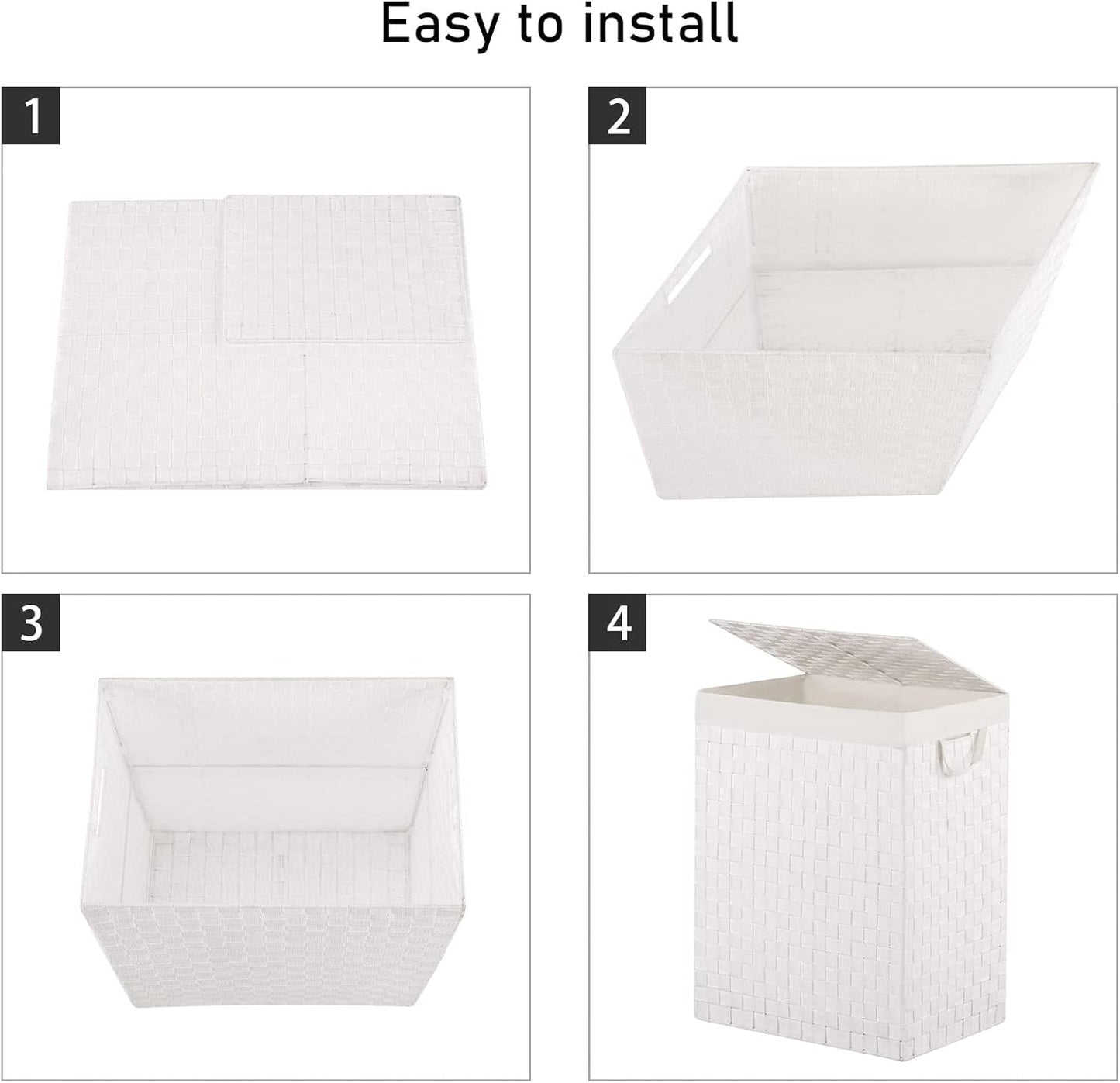 YOUDENOVA Handwoven Laundry Basket Hamper with Removable Bag and Lid, Collapsible Clothes Hamper with Handle, White