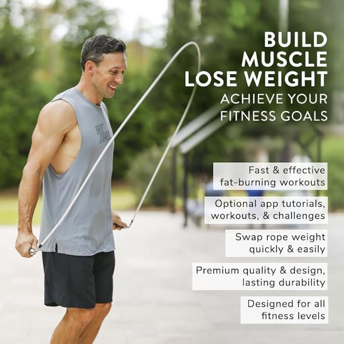 Crossrope Get Lean Set - Weighted Jump Rope- 1/4 LB and 1/2 LB Ropes - Slim Handles