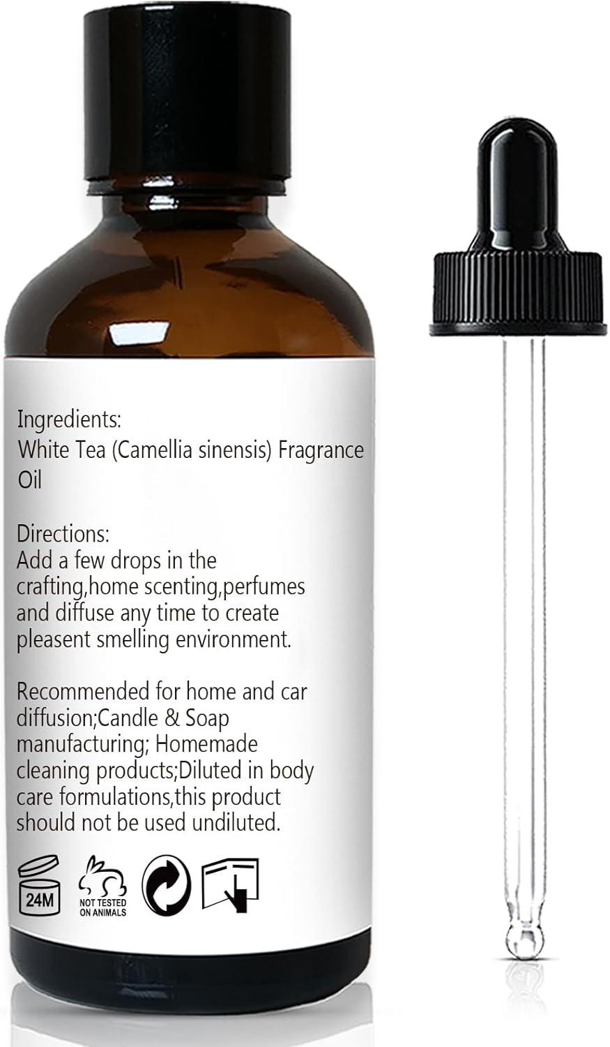 White Tea Fragrance Oil, Perfume Oil, Home Scent Oils for Soaps, Candle Making, Dryer Balls, Diffusers, Laundry, Slime -1 oz /30ml